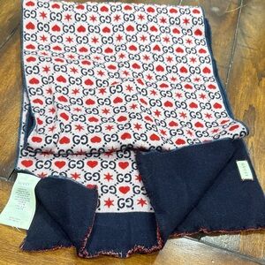 Gucci Navy and Red heart & stars Logo Scarf
